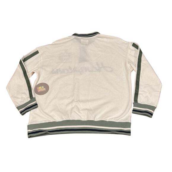 NWT Hamptons Wellness Club Women's XL White Green Collared Sweatshirt oversized - Picture 2 of 5